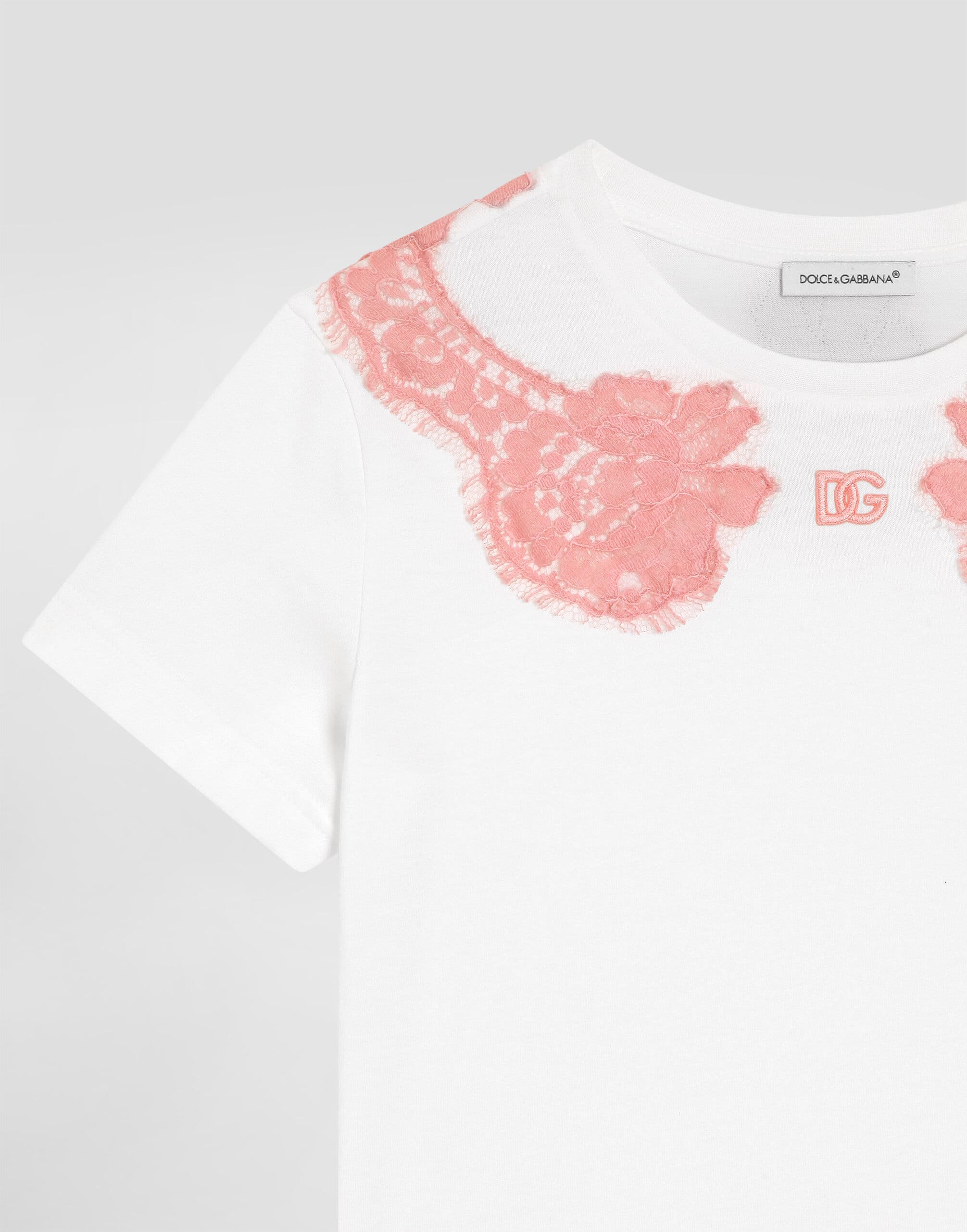 Dolce & Gabbana Kids dziecięcy T-shirt jersey z koronką i haftem DG - 3