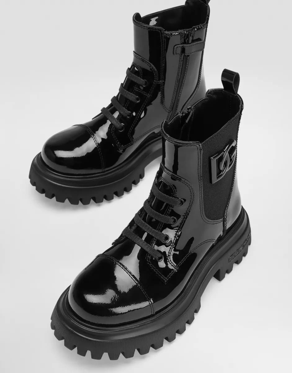 Dolce & Gabbana Kids Dziewczęce botki z lakierowanej skóry z elastyczną wstawką - 2