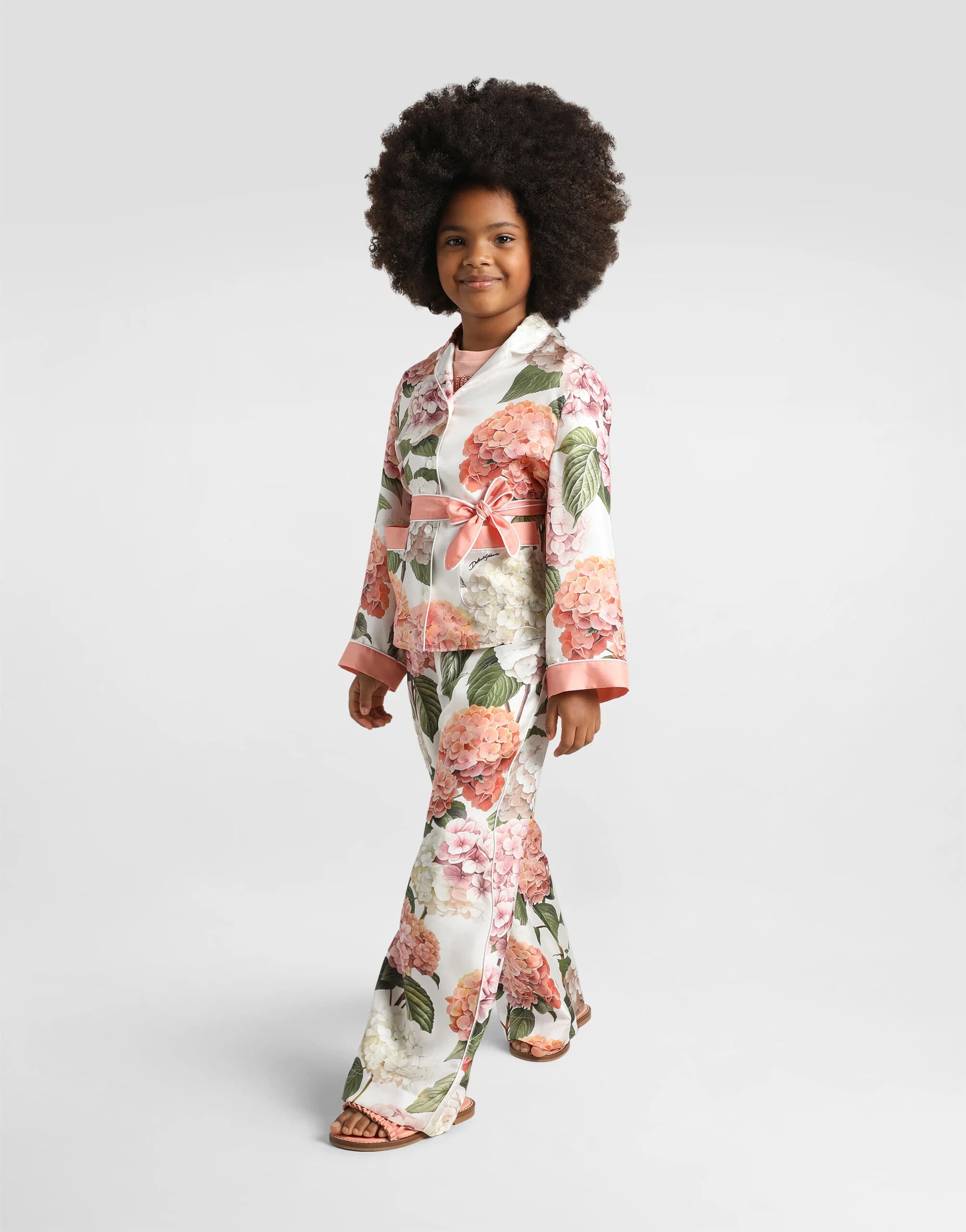 Dolce & Gabbana Kids dziecięca koszula z jedwabnego twilu z nadrukiem hortensji - 2