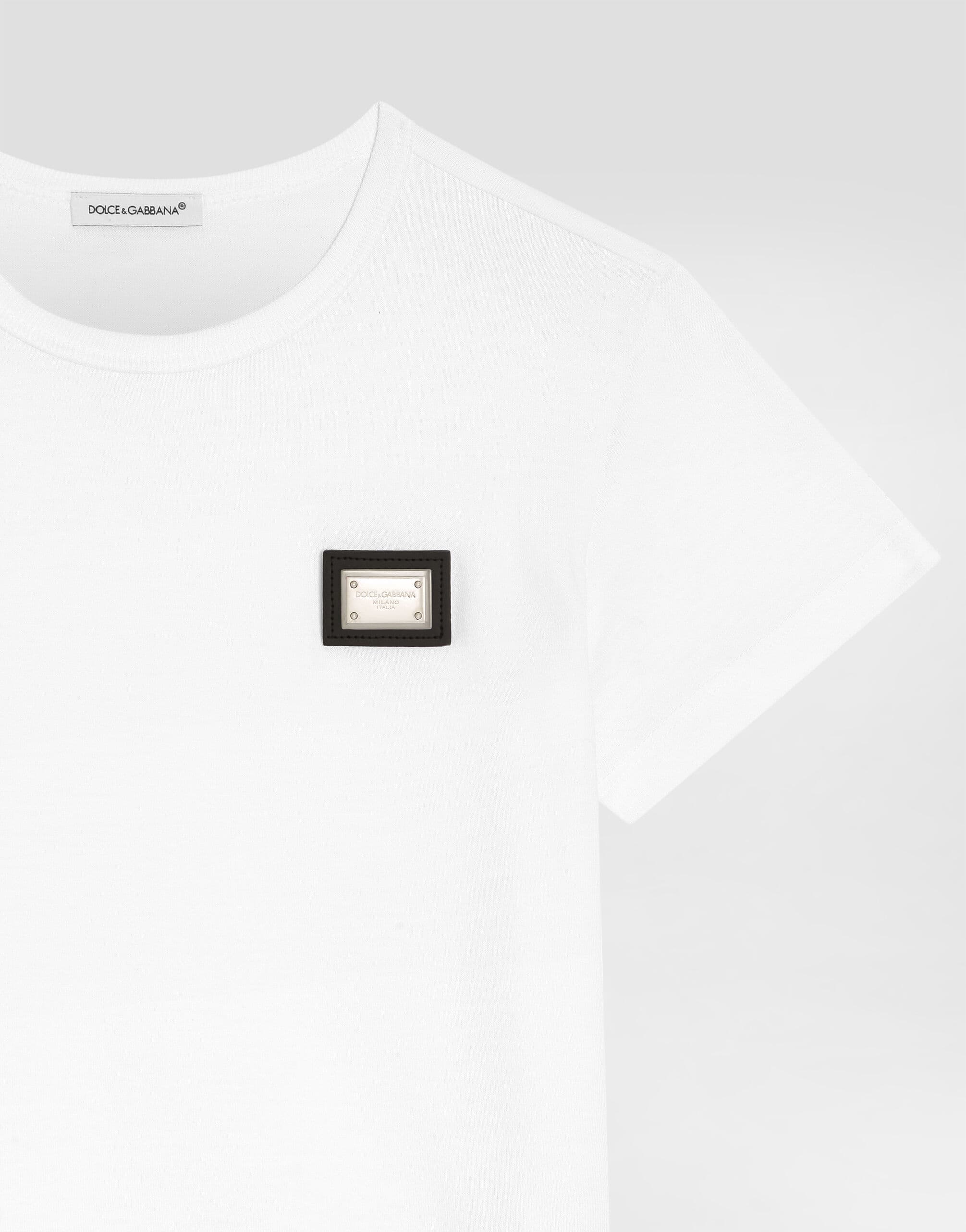 Bawełniany T-shirt Dolce & Gabbana Kids z metalową naszywką z logo - 3