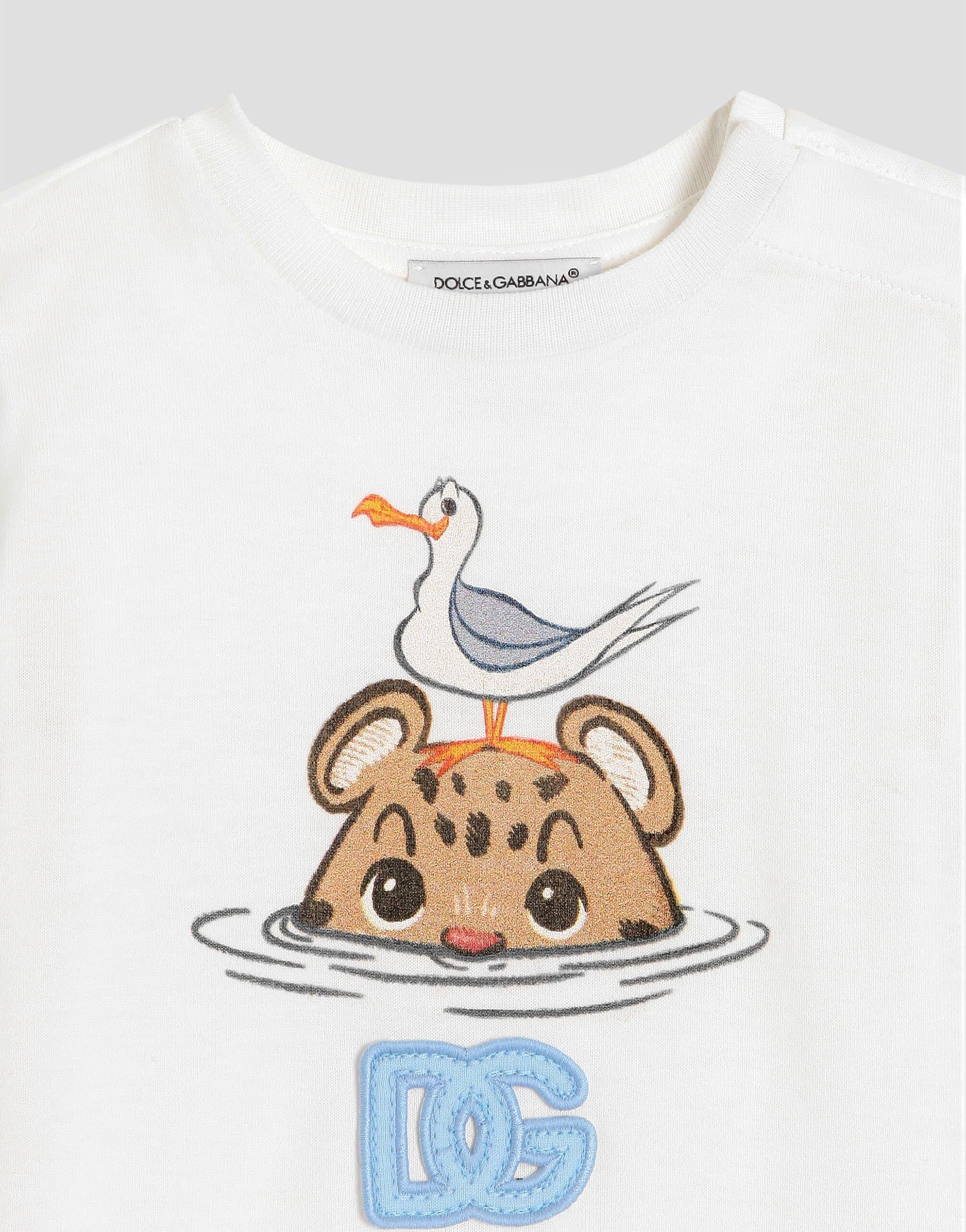 Bawełniany T-shirt Dolce & Gabbana Kids w panterkę i naszywką DG - 3