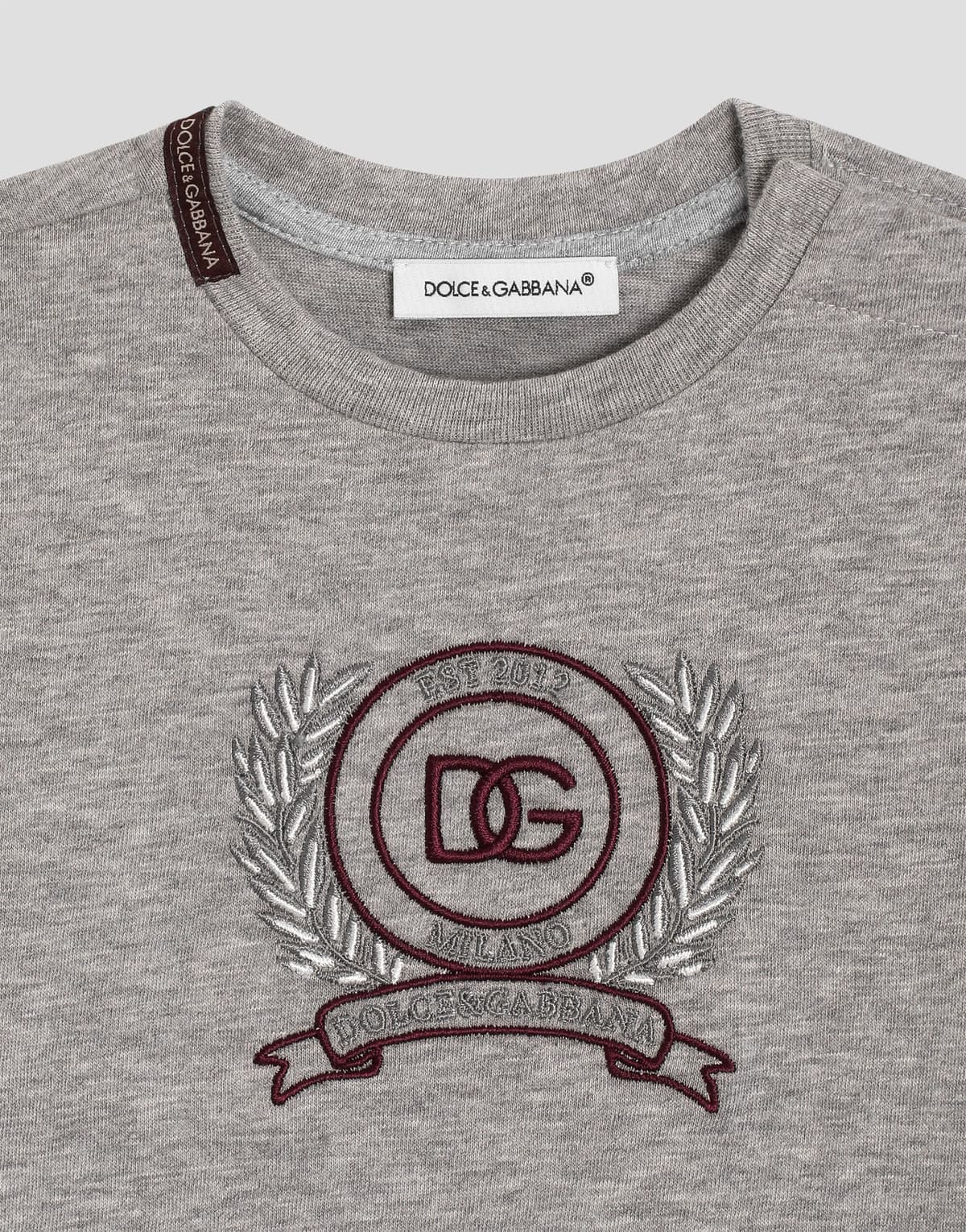 Dwukolorowy bawełniany T-shirt Dolce & Gabbana Kids z haftowanym logo DG - 3
