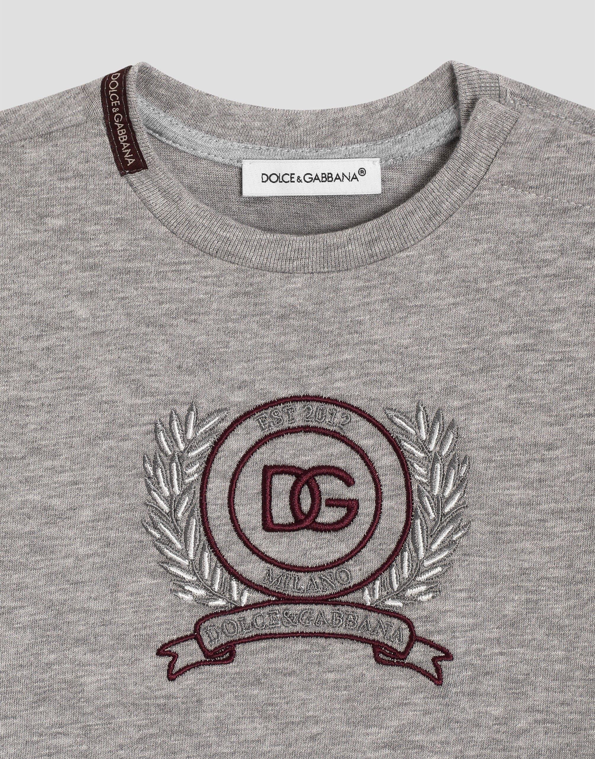 Dwukolorowy bawełniany T-shirt Dolce & Gabbana Kids z haftowanym logo DG - 3