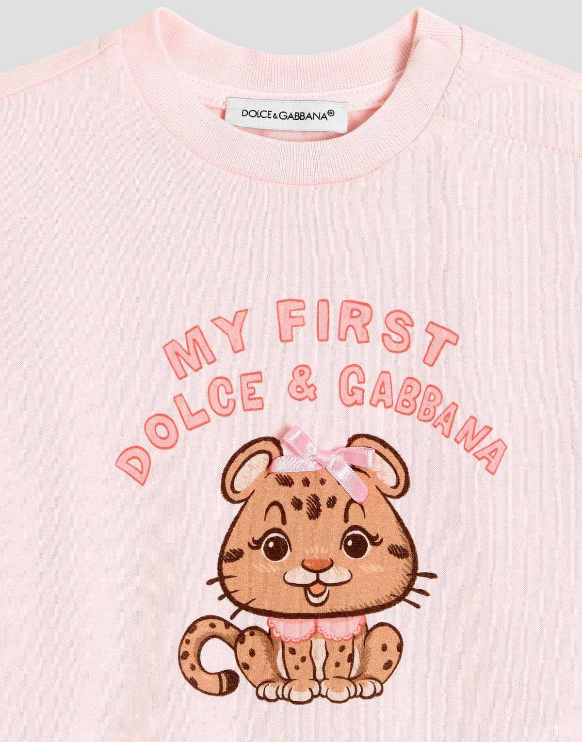 Bawełniany T-shirt Dolce & Gabbana Kids z nadrukiem brokatowego serca w panterkę - 3