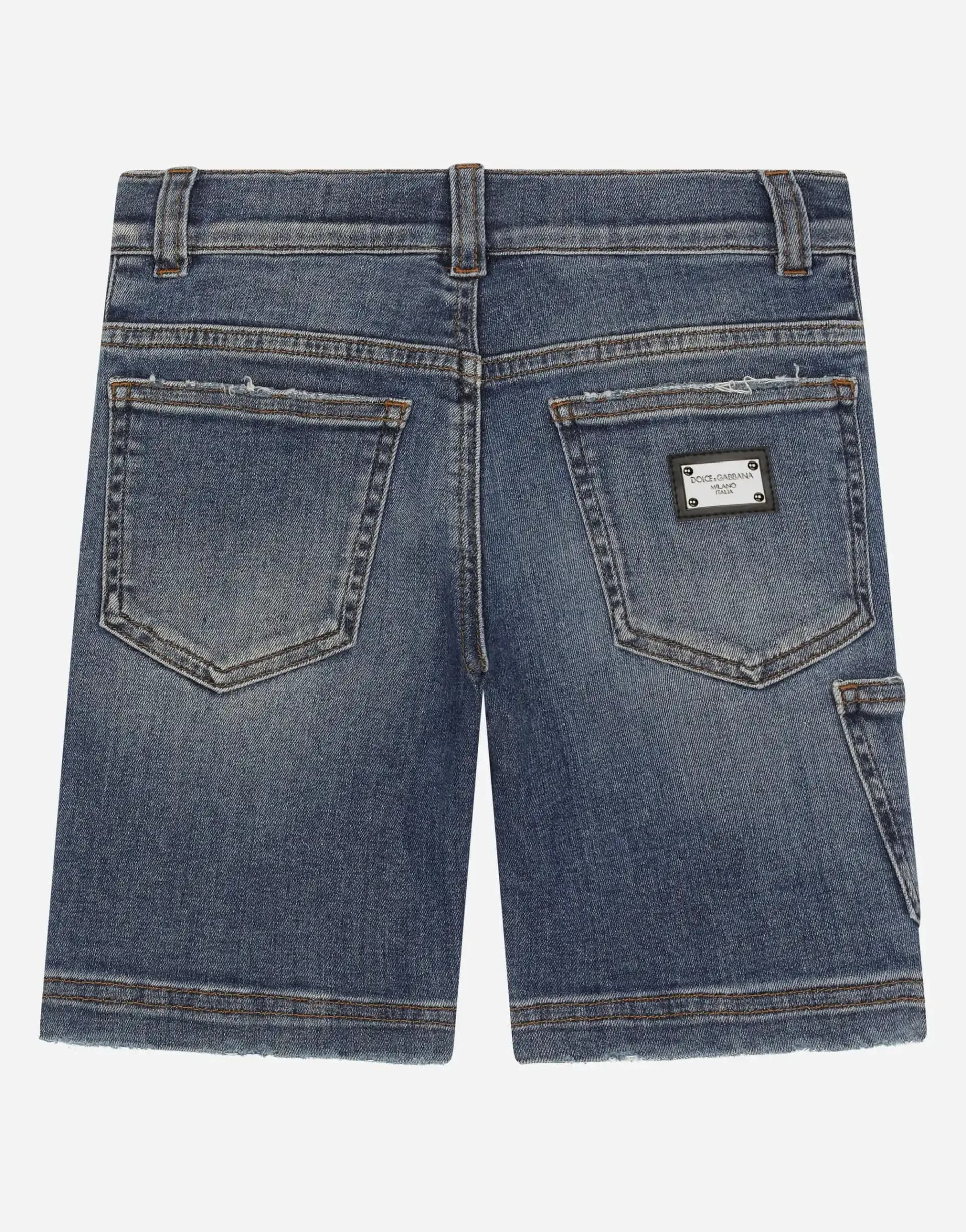 Dolce & Gabbana Kids dziecięce szorty z niebieskiego elastycznego denimu - 2
