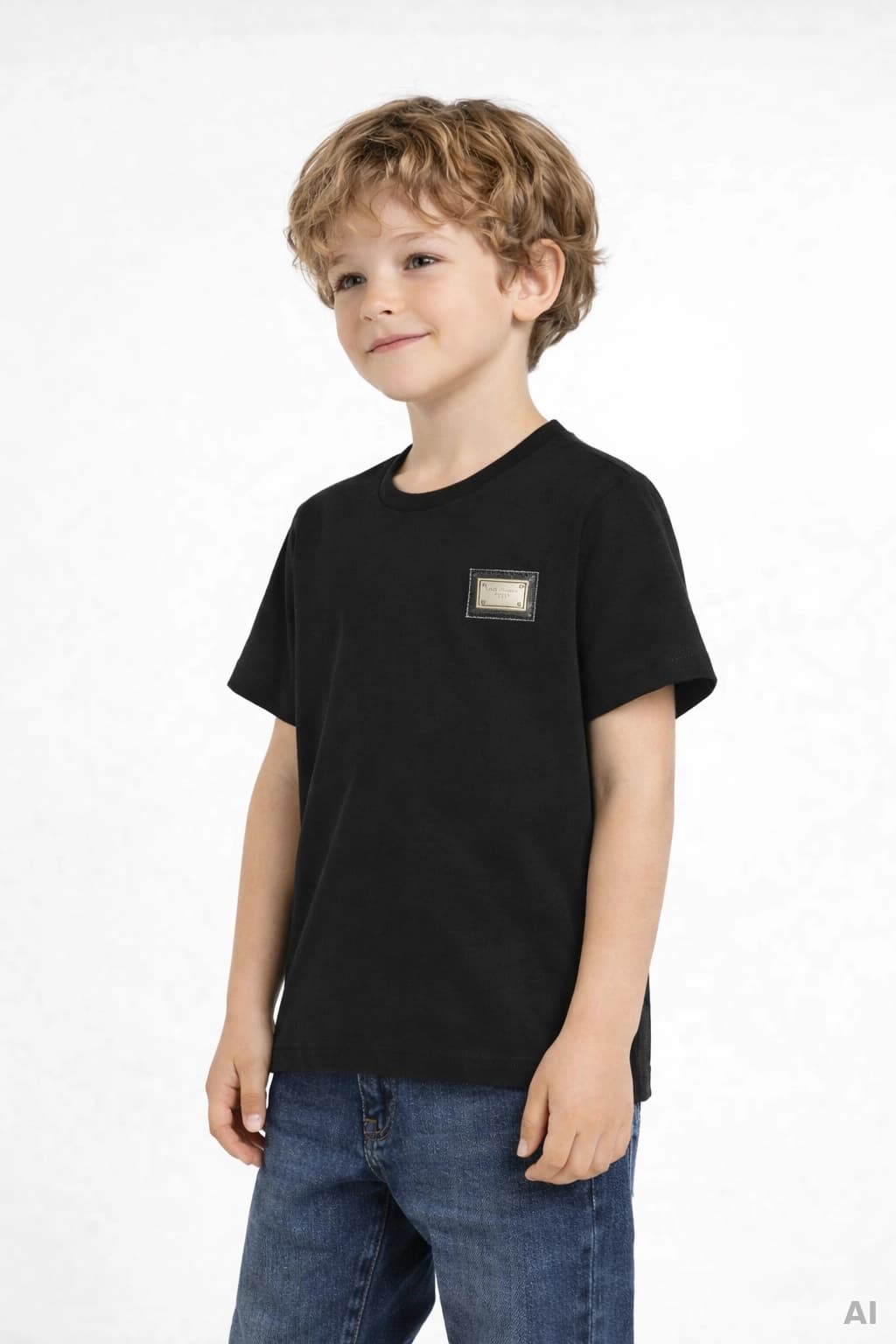 Bawełniany T-shirt Dolce & Gabbana Kids z metalową naszywką z logo - 7