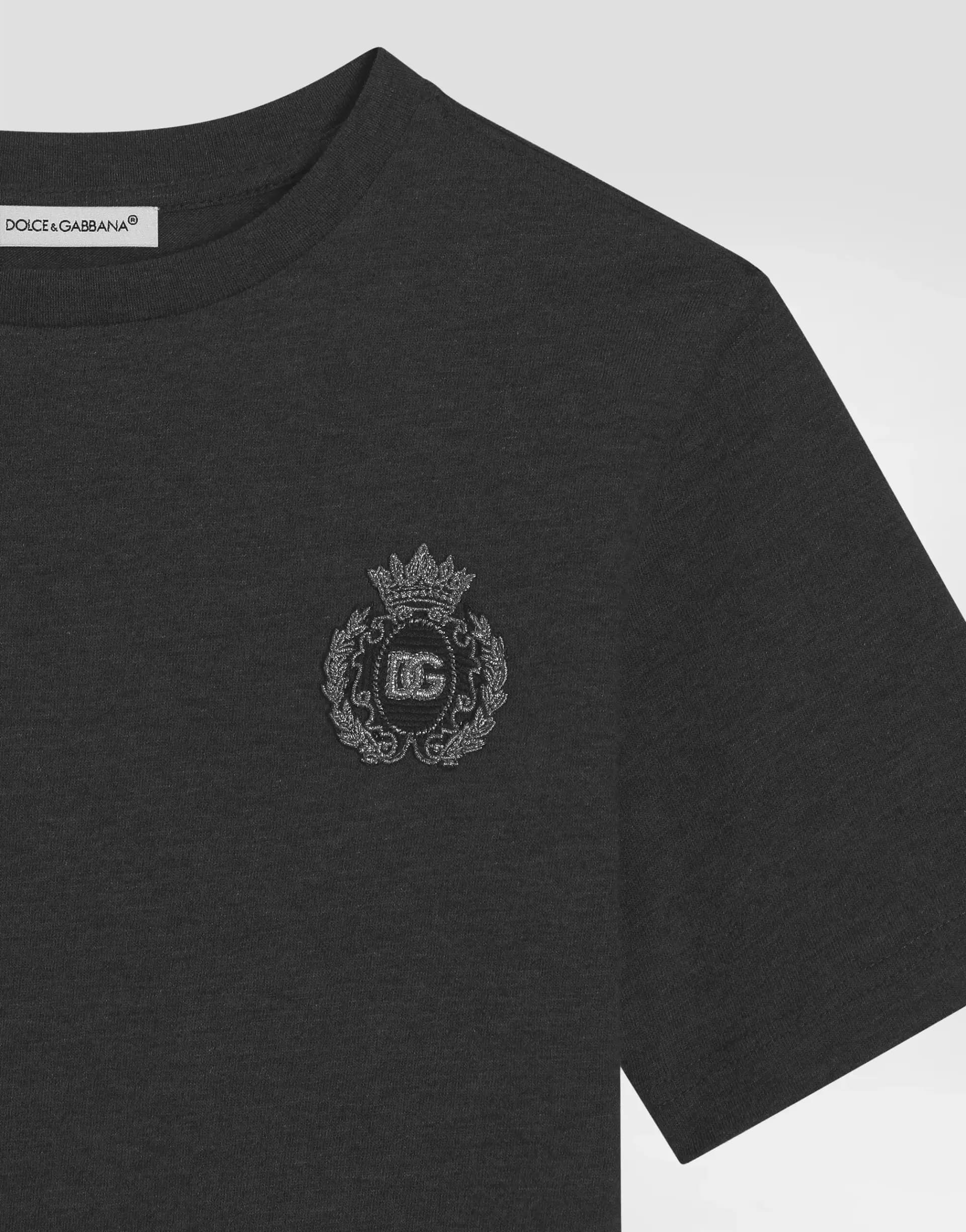 Dolce & Gabbana Kids Dziecięcy T-shirt z jerseyu z naszywką DG - 5