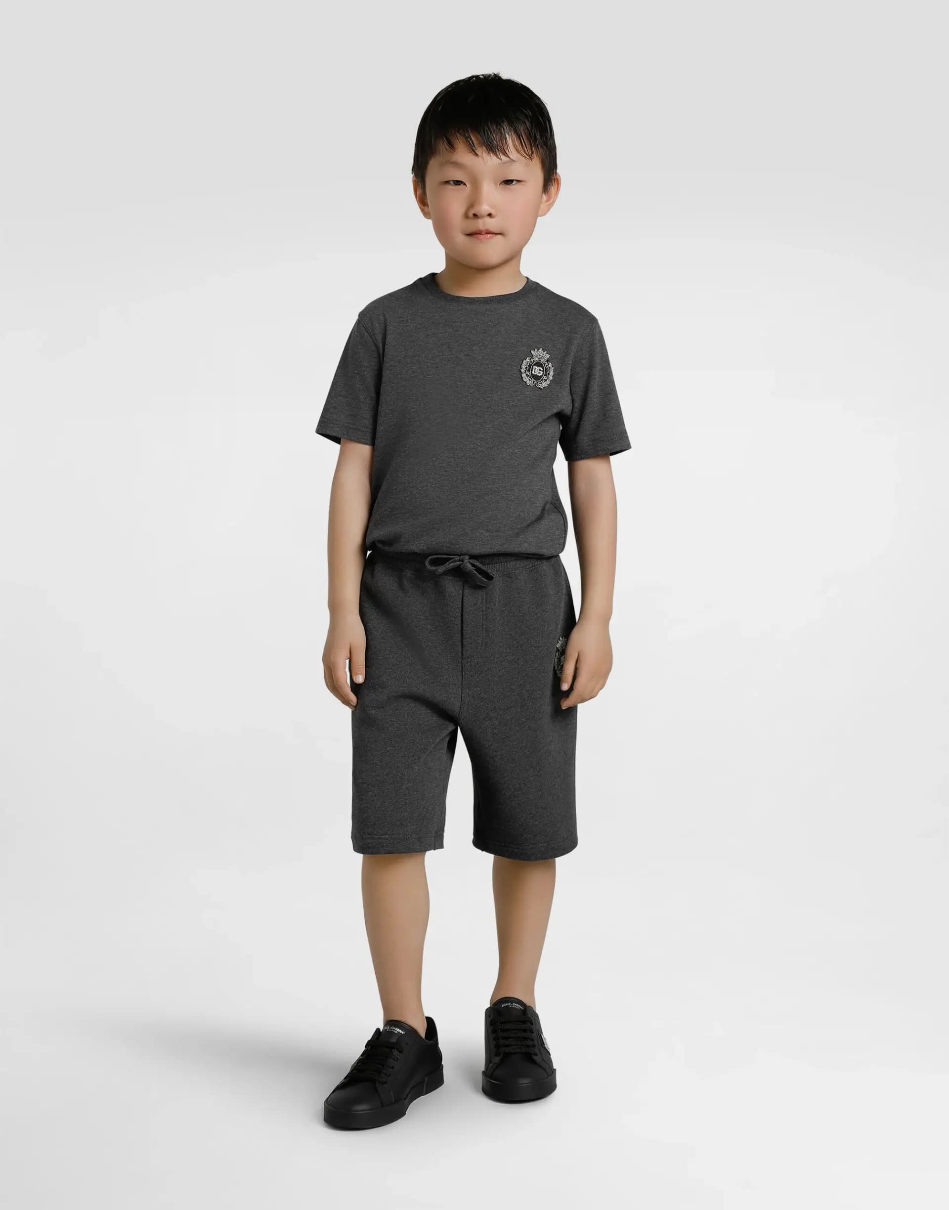 Dolce & Gabbana Kids Dziecięcy T-shirt z jerseyu z naszywką DG - 7