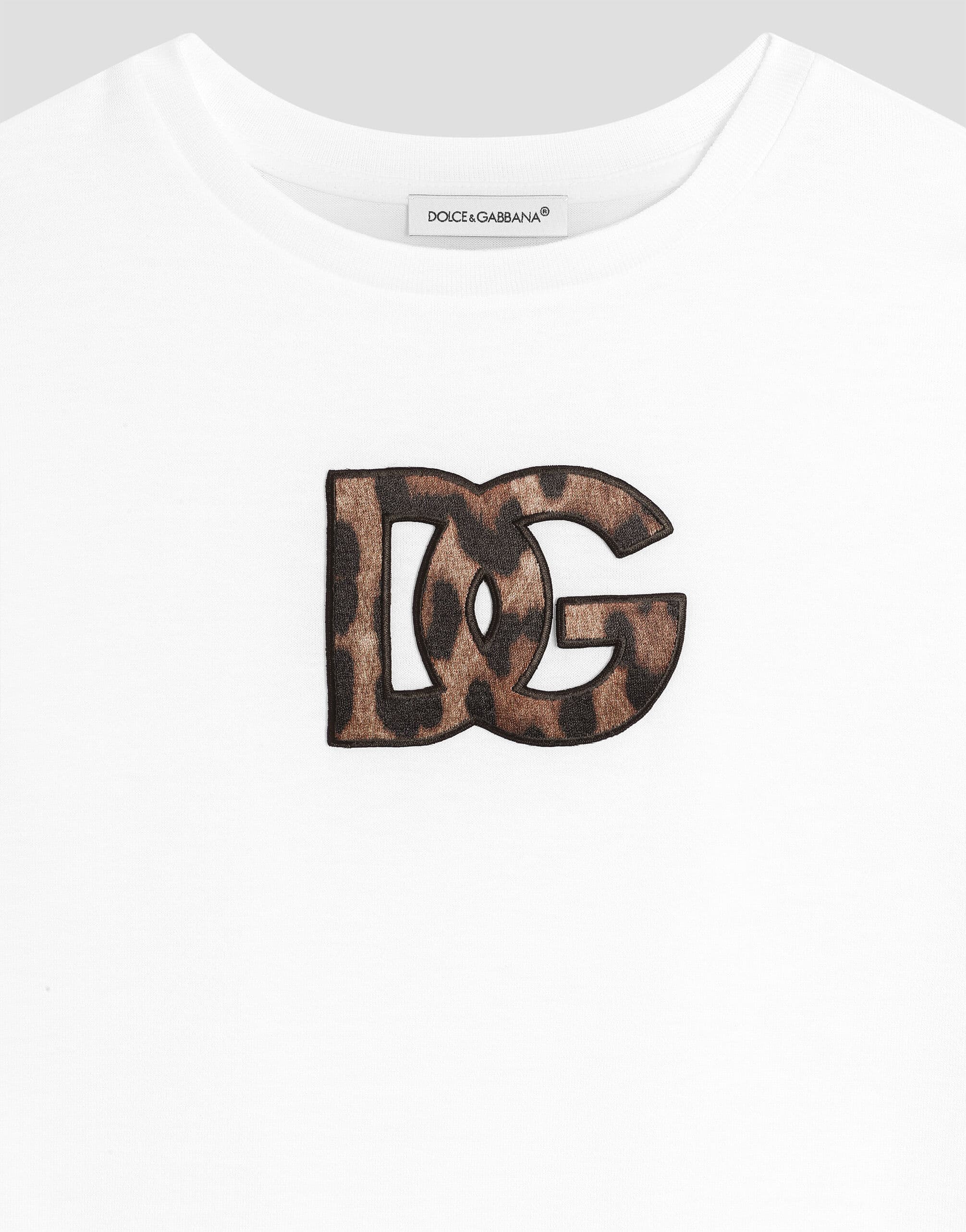 Bawełniany T-shirt Dolce & Gabbana Kids z naszywką DG w panterkę  - 3