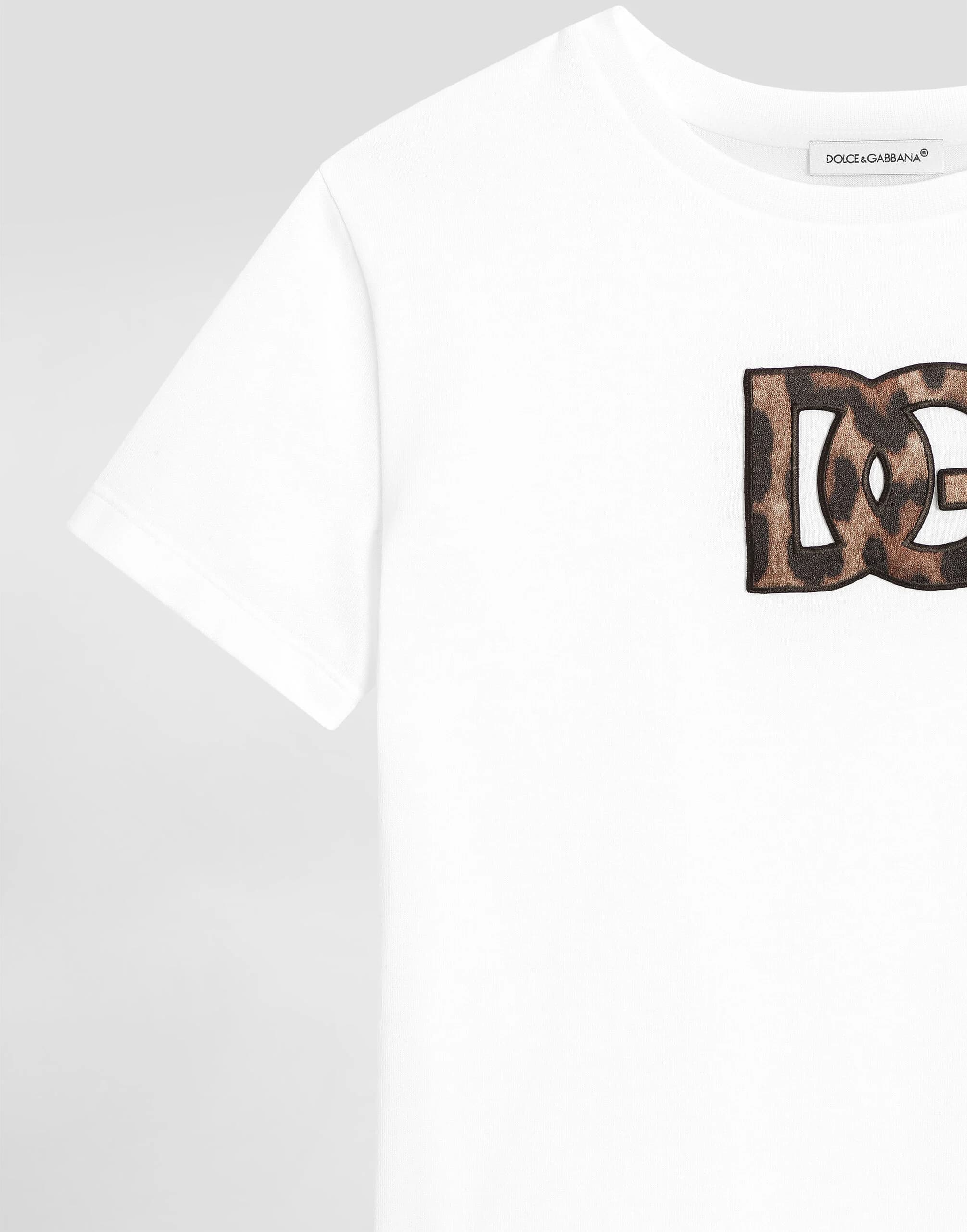 Bawełniany T-shirt Dolce & Gabbana Kids z naszywką DG w panterkę  - 4