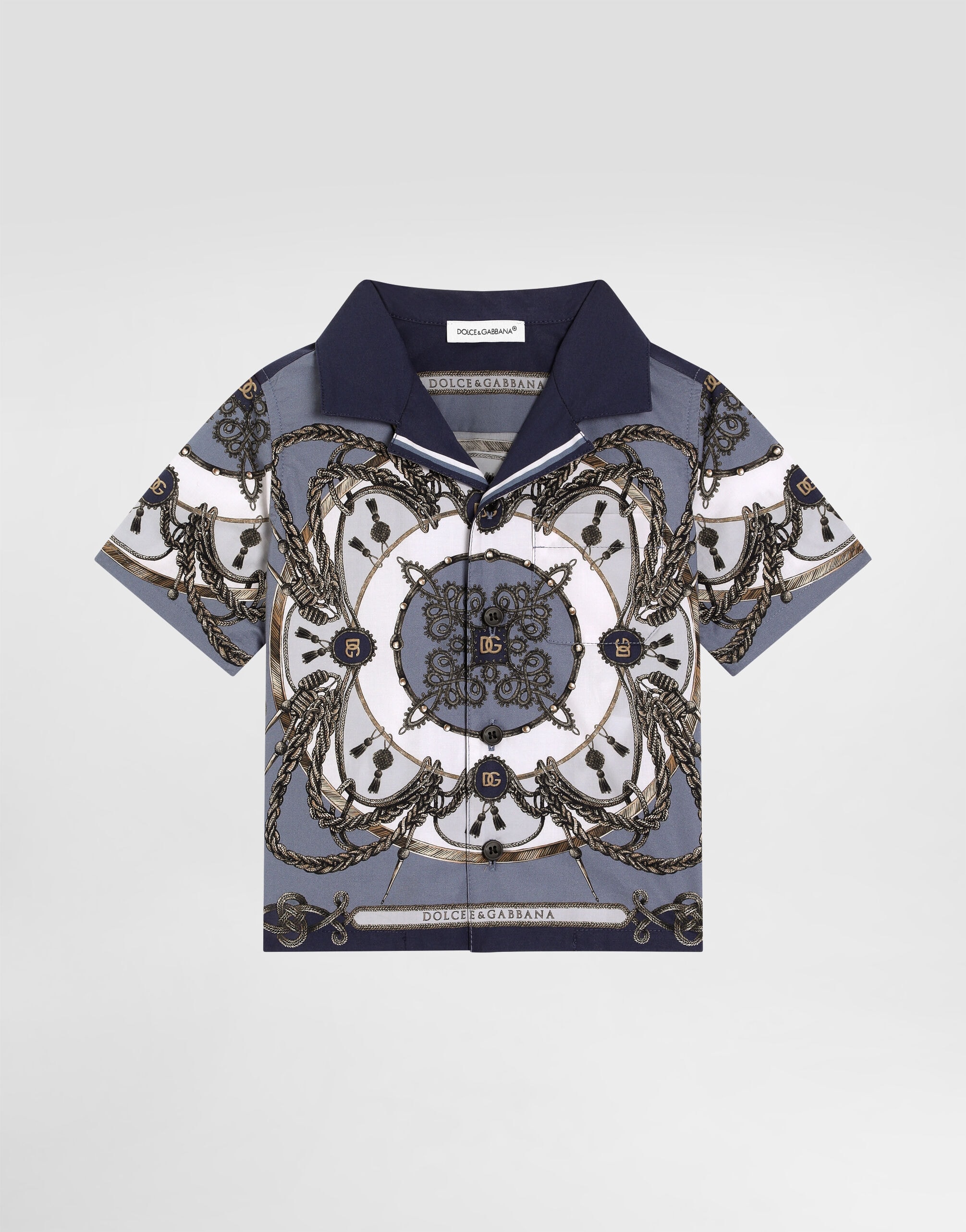 Dolce & Gabbana Kids dziecięca koszula z popliny z nadrukiem cargo z kołnierzem Hawaii
