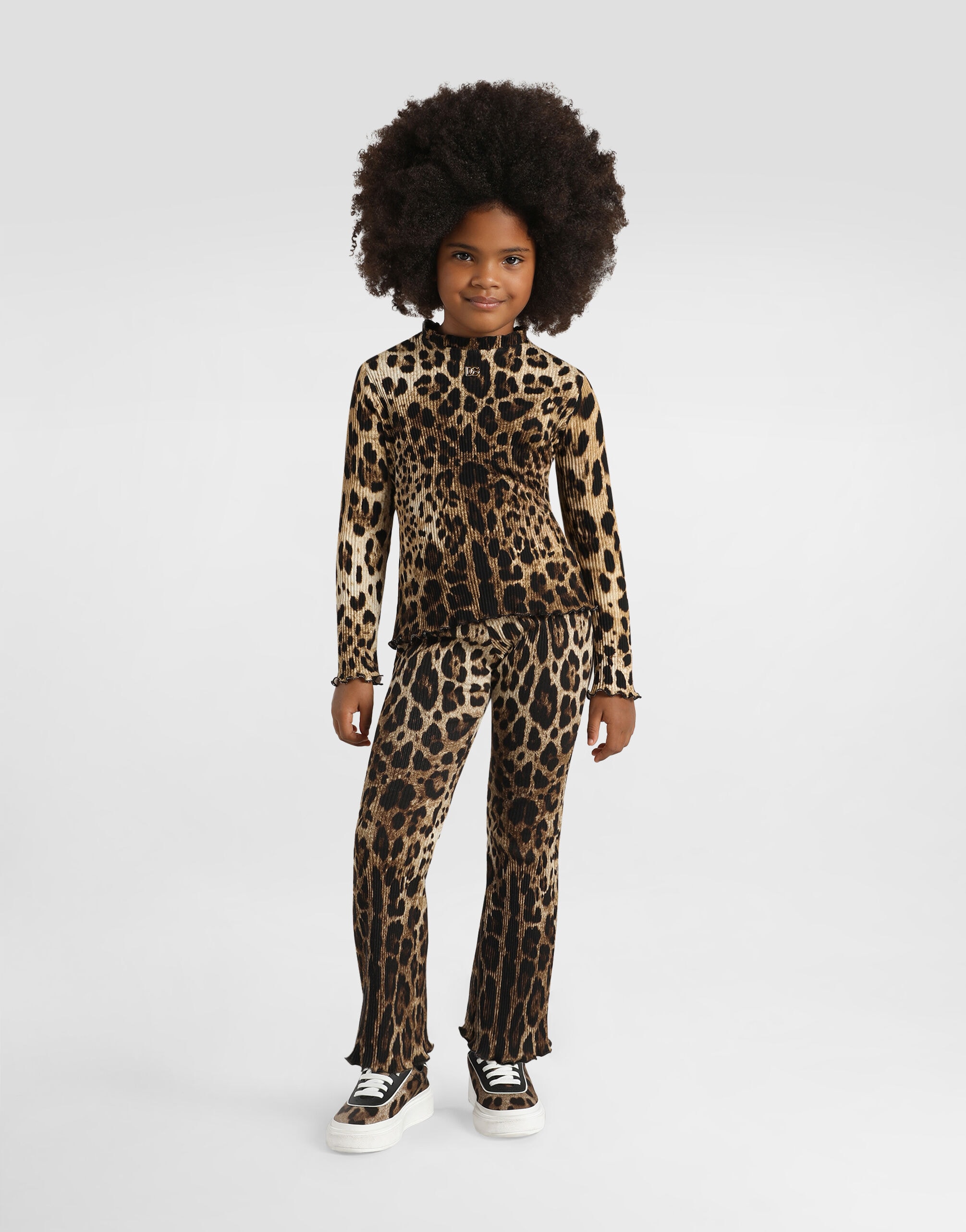 Dolce & Gabbana Kids dziecięcy prążkowany golf z nadrukiem leoparda
