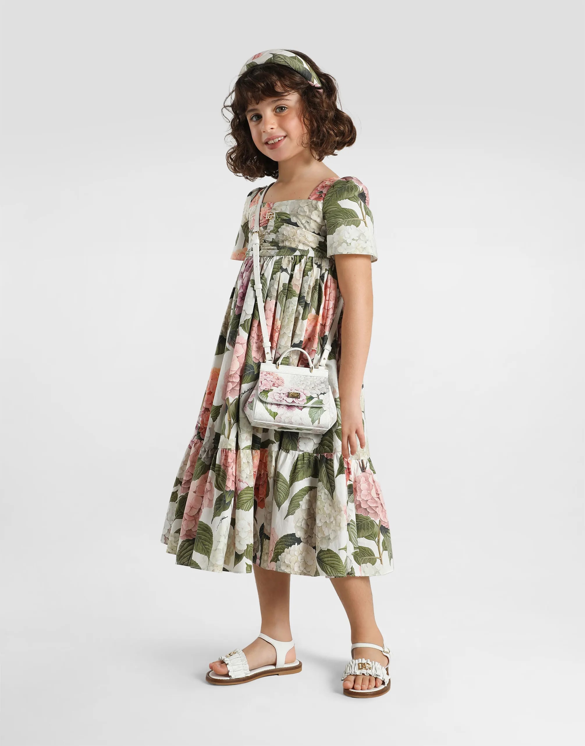 Dolce & Gabbana Kids dziecięca opaska z popliny z nadrukiem hortensji