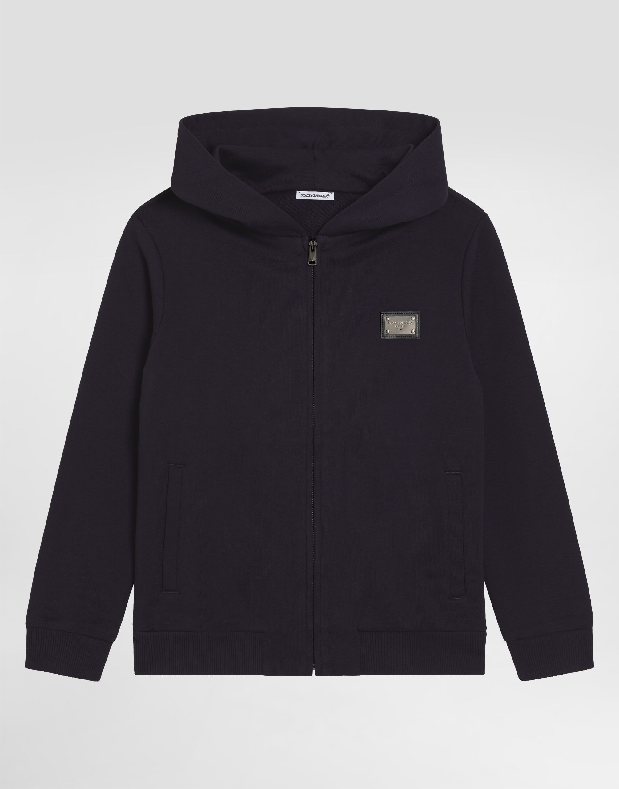Dolce & Gabbana dziecięca bluza z kapturem z metalową plakietką DG logo