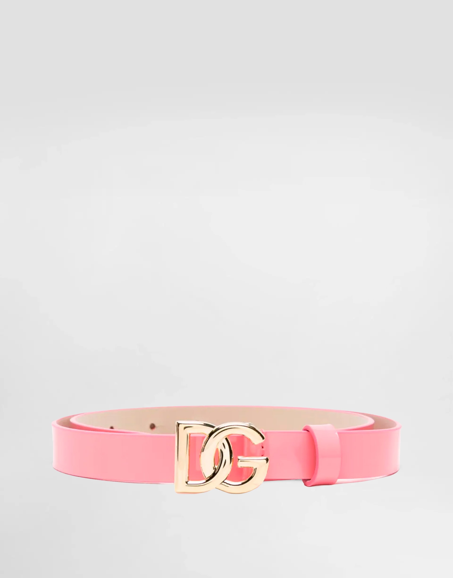 Dolce & Gabbana Kids dziecięcy pasek z lakierowanej skóry cielęcej ze złotą klamrą z logo DG