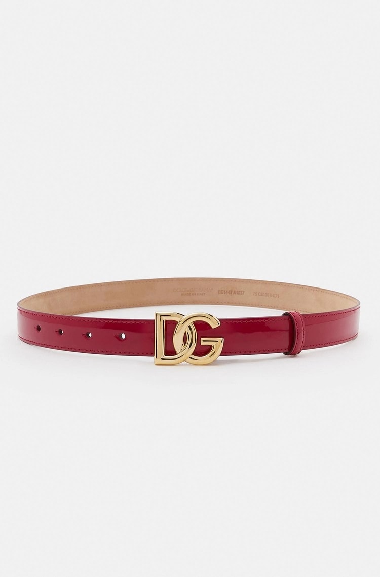 Dolce & Gabbana Kids dziecięcy pasek z lakierowanej skóry cielęcej ze złotą klamrą z logo DG