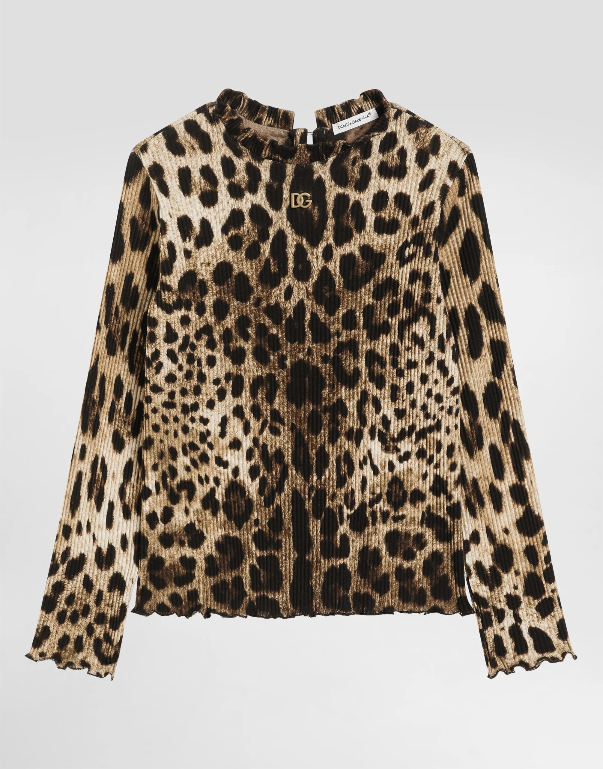 Dolce & Gabbana Kids dziecięcy prążkowany golf z nadrukiem leoparda