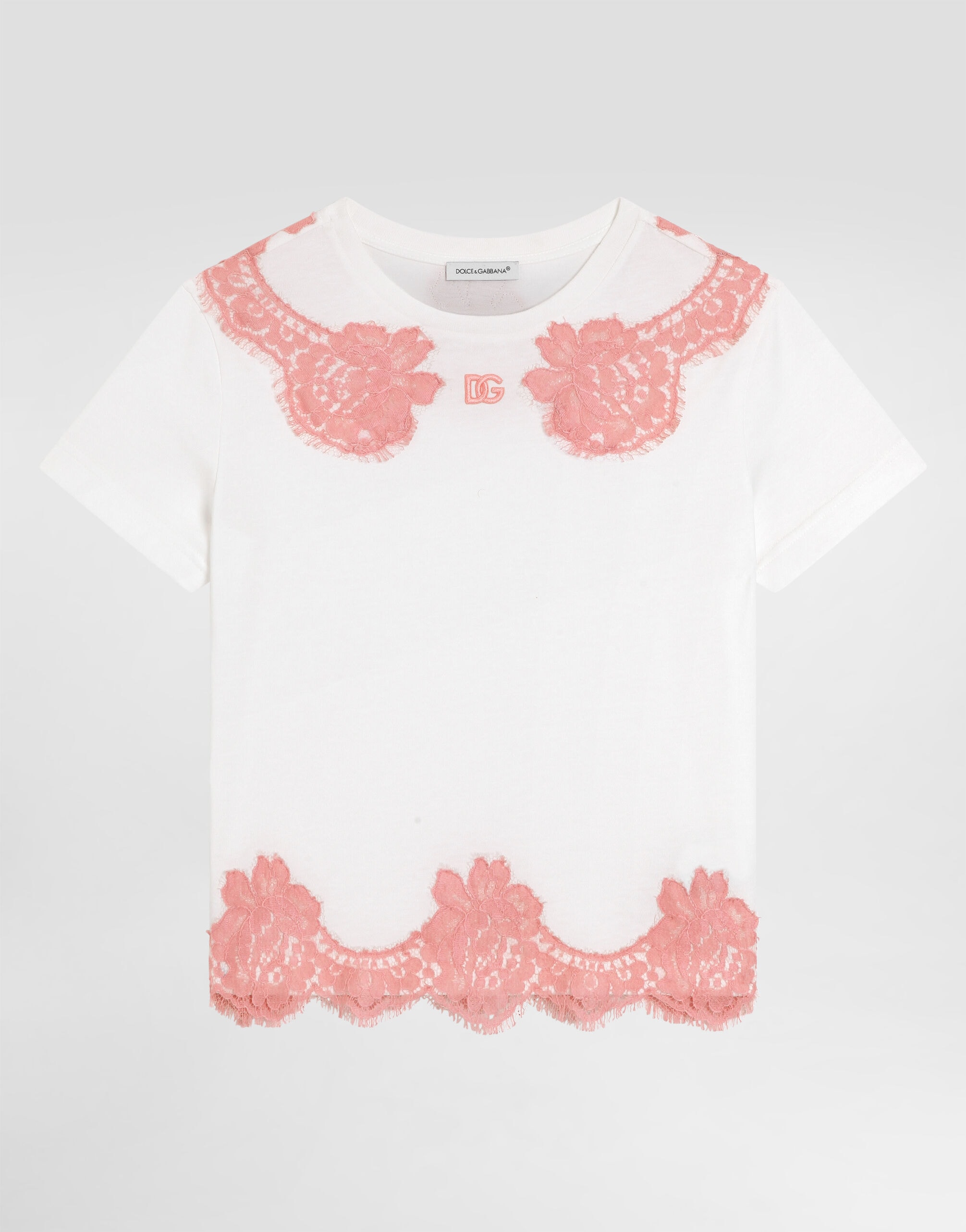 Dolce & Gabbana Kids dziecięcy T-shirt jersey z koronką i haftem DG