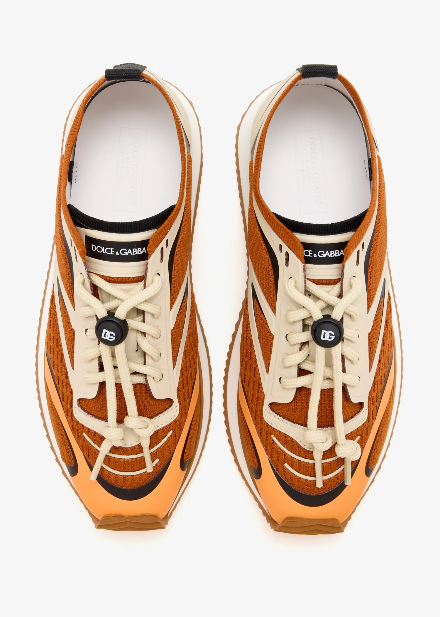 Dolce & Gabbana Kids dziecięce sneakersy low-top z pomarańczowej siatki dzianinowej z logo DG