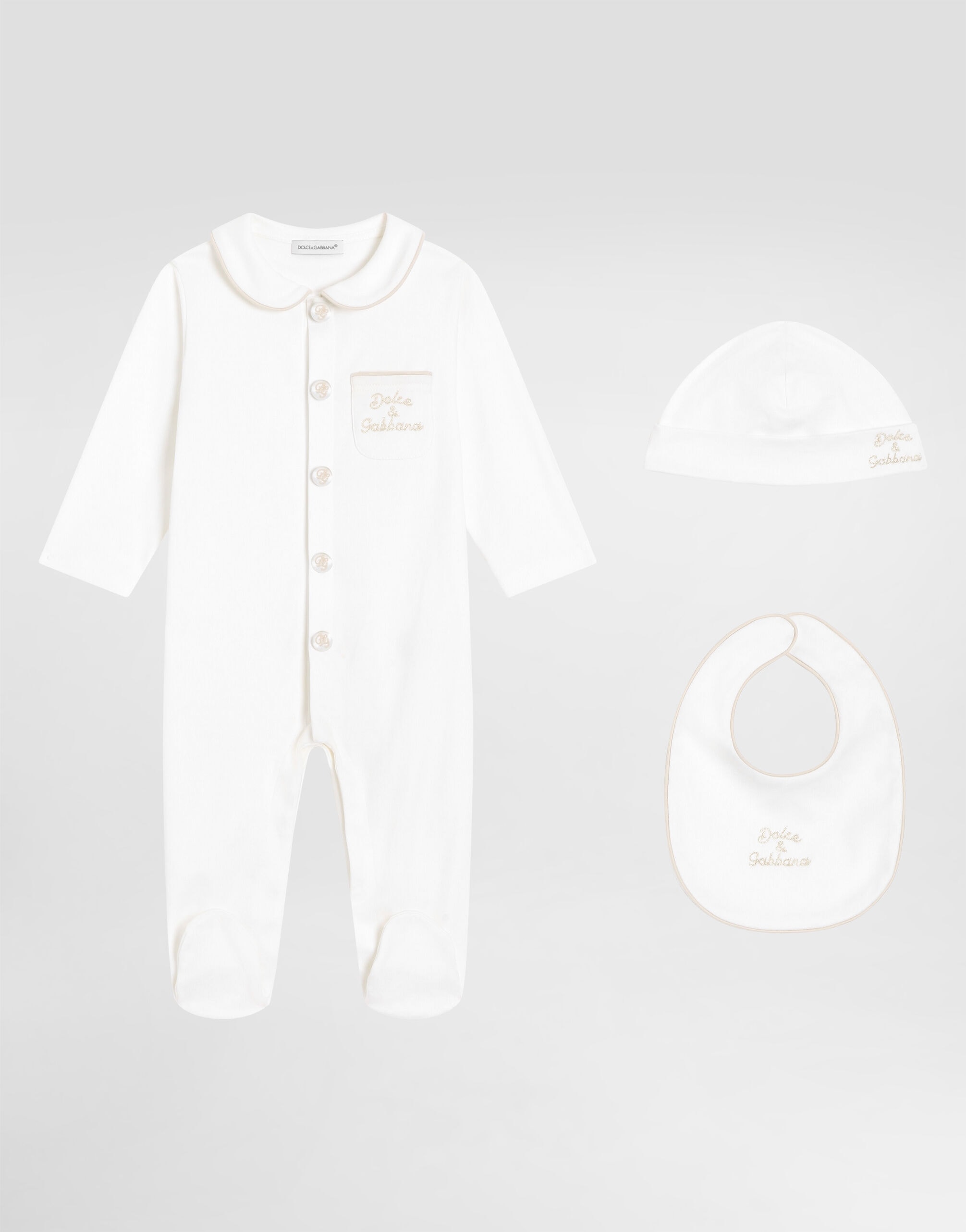 Dolce & Gabbana Kids Dziecięcy 3-częściowy zestaw prezentowy z interloku z haftem łańcuszkowym