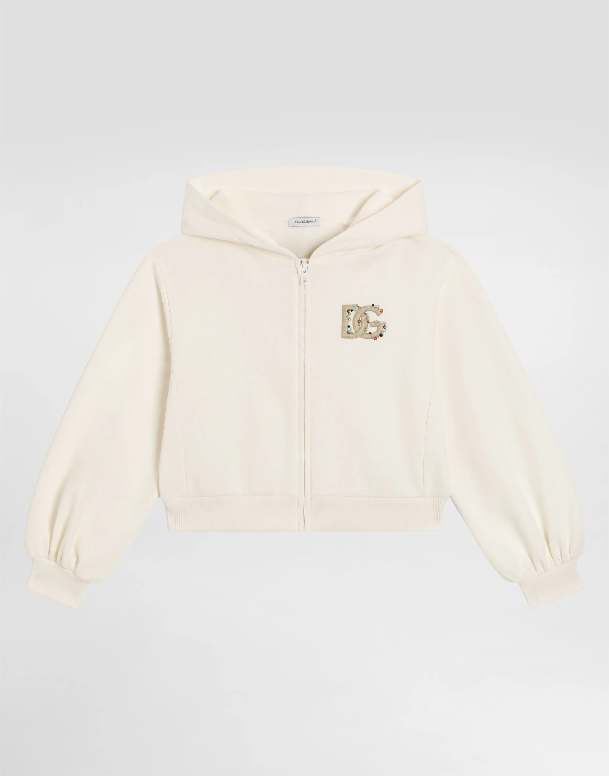 Dolce & Gabbana Kids dziecięca bluza z kapturem z haftem DG i kryształkami