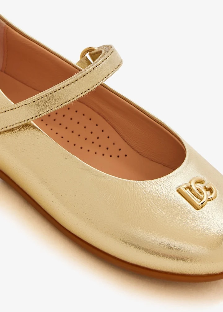 Dolce & Gabbana Kids Baleriny z laminowanej skóry nappa