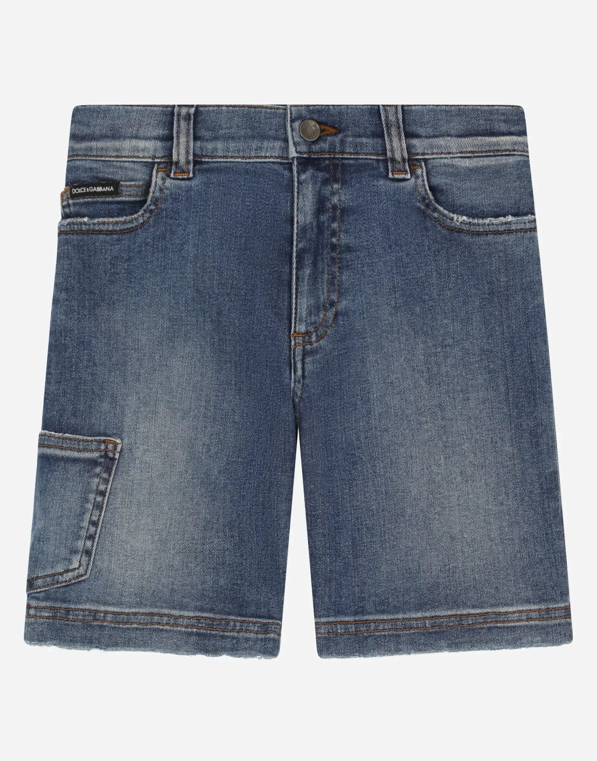 Dolce & Gabbana Kids dziecięce szorty z niebieskiego elastycznego denimu