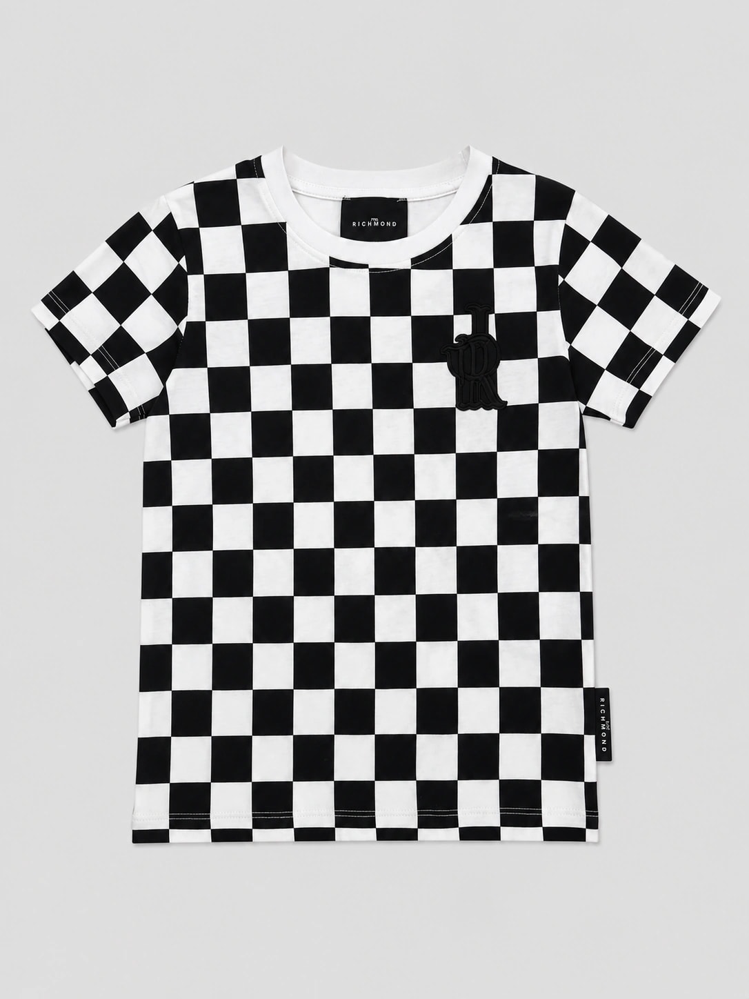 John Richmond Junior Dziecięcy T-shirt z nadrukiem szachownicy