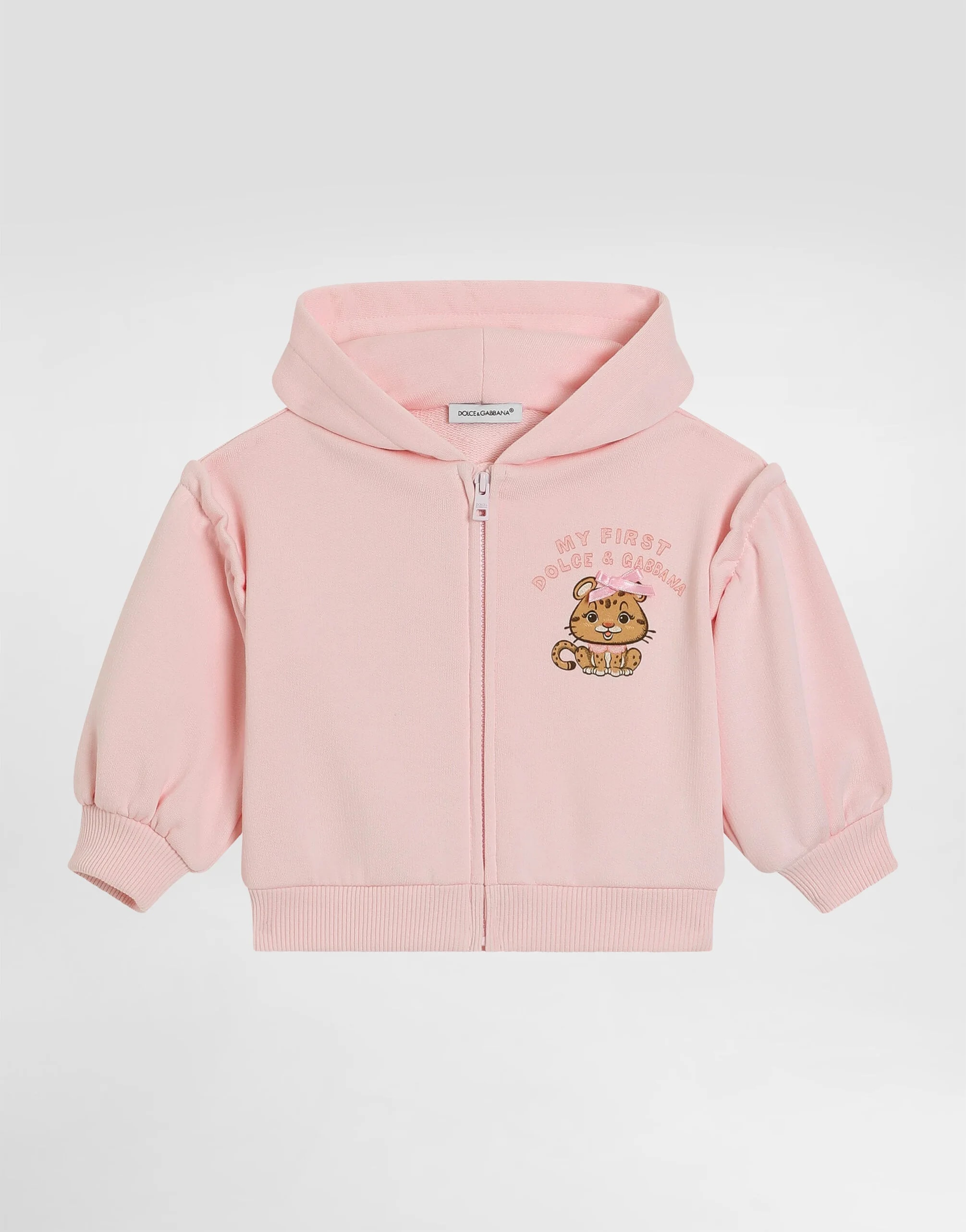 Dolce & Gabbana Kids dziecięca bluza z kapturem z nadrukiem leoparda i kokardką