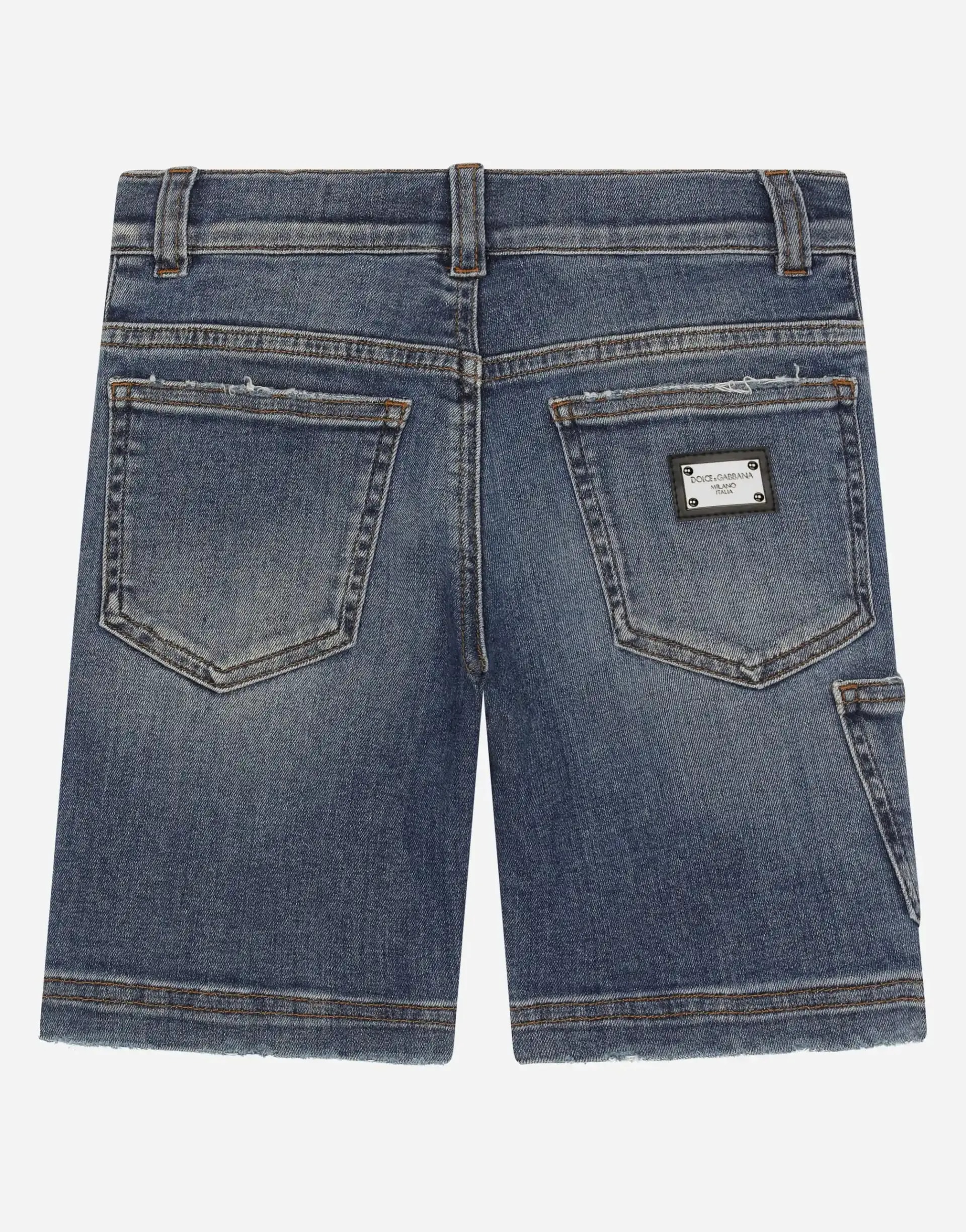 Dolce & Gabbana Kids dziecięce szorty z niebieskiego elastycznego denimu