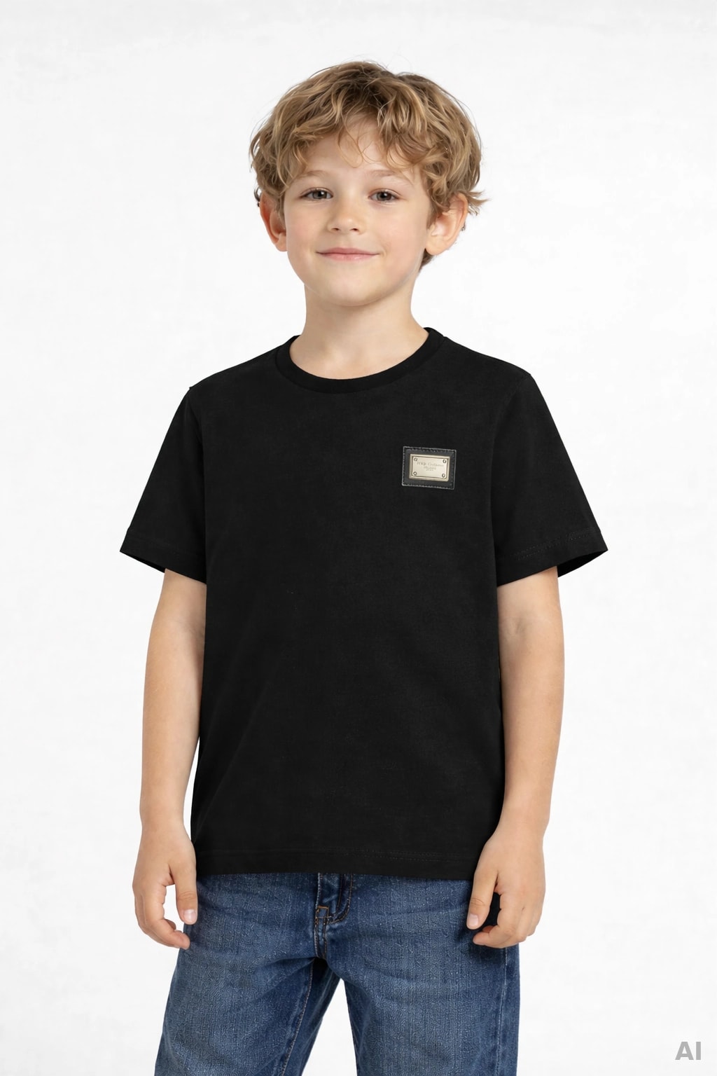 Bawełniany T-shirt Dolce & Gabbana Kids z metalową naszywką z logo