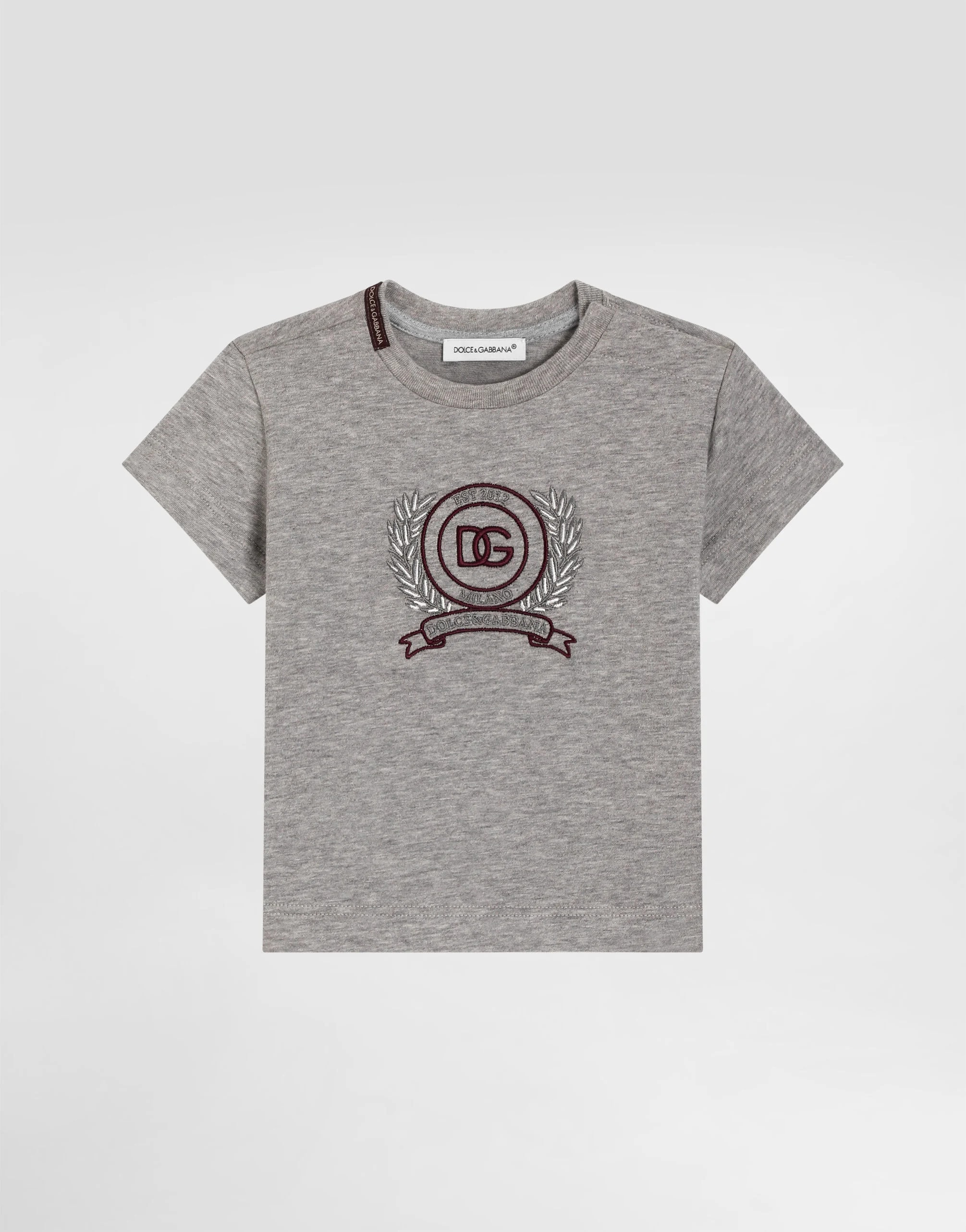 Dwukolorowy bawełniany T-shirt Dolce & Gabbana Kids z haftowanym logo DG