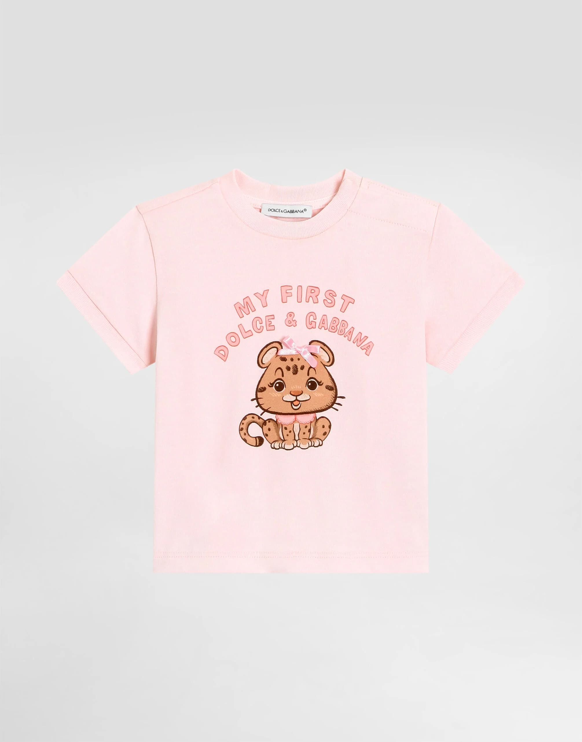 Bawełniany T-shirt Dolce & Gabbana Kids z nadrukiem brokatowego serca w panterkę
