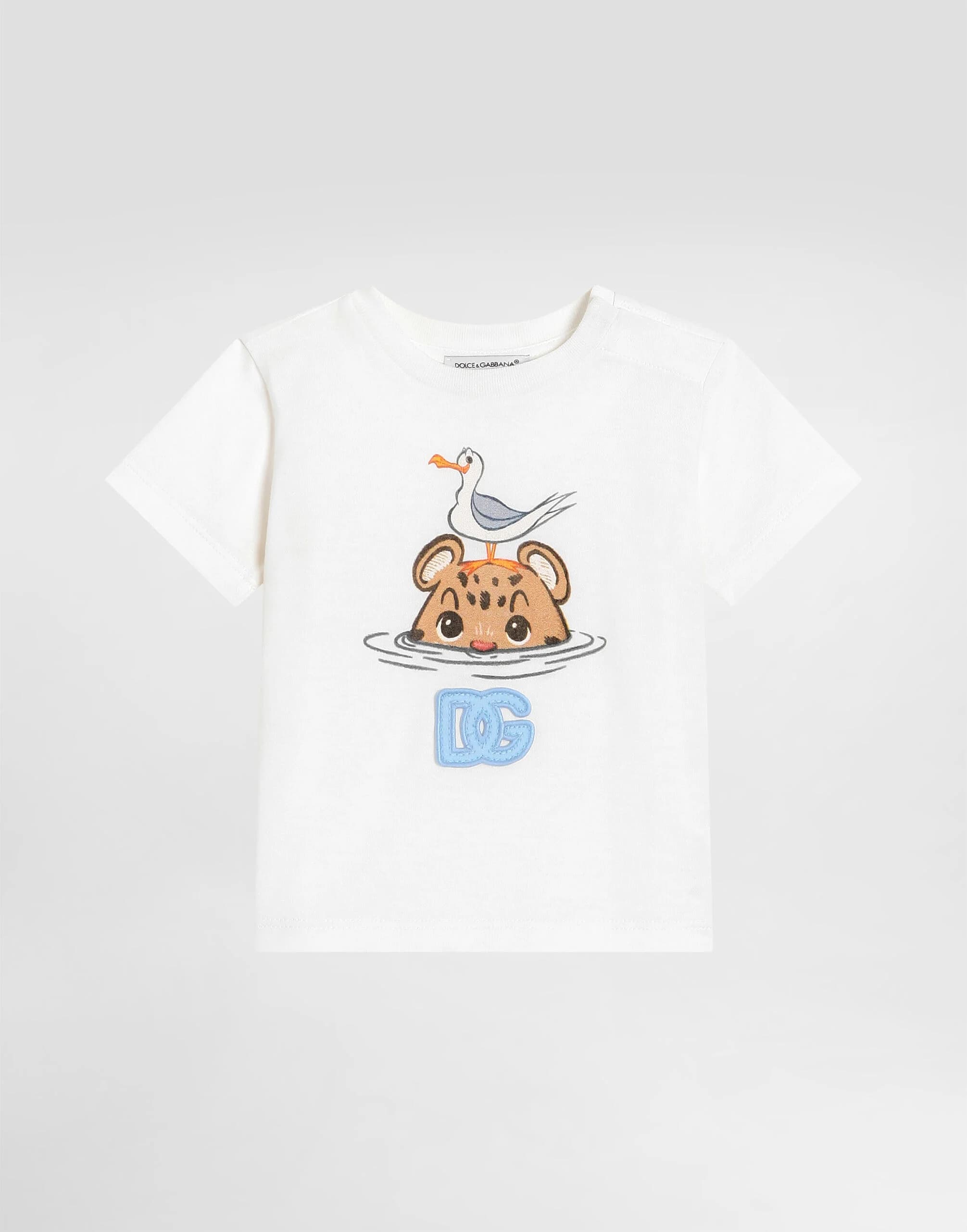 Bawełniany T-shirt Dolce & Gabbana Kids w panterkę i naszywką DG