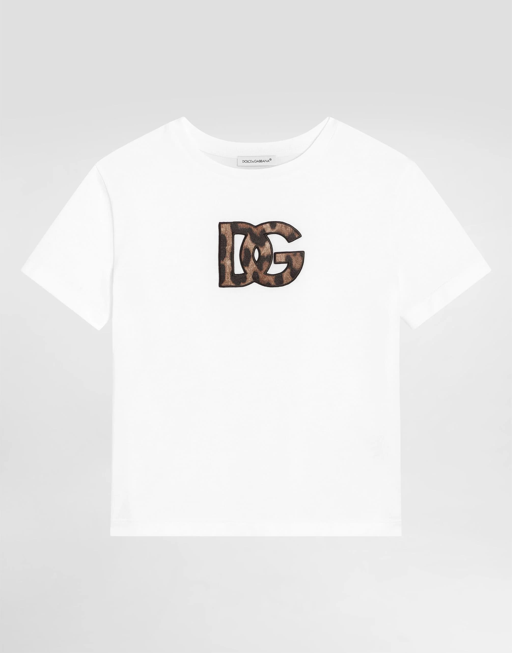 Bawełniany T-shirt Dolce & Gabbana Kids z naszywką DG w panterkę