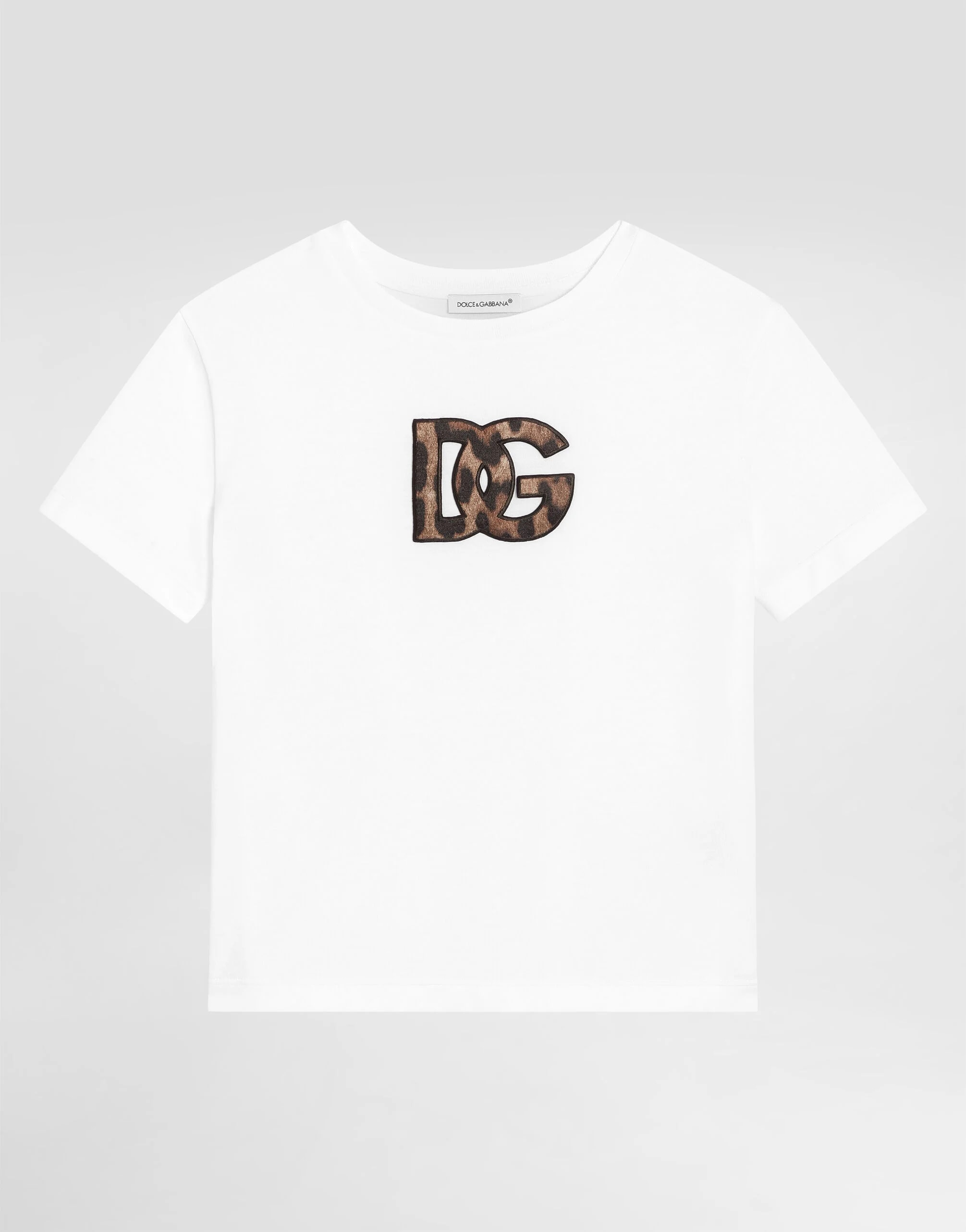 Bawełniany T-shirt Dolce & Gabbana Kids z naszywką DG w panterkę