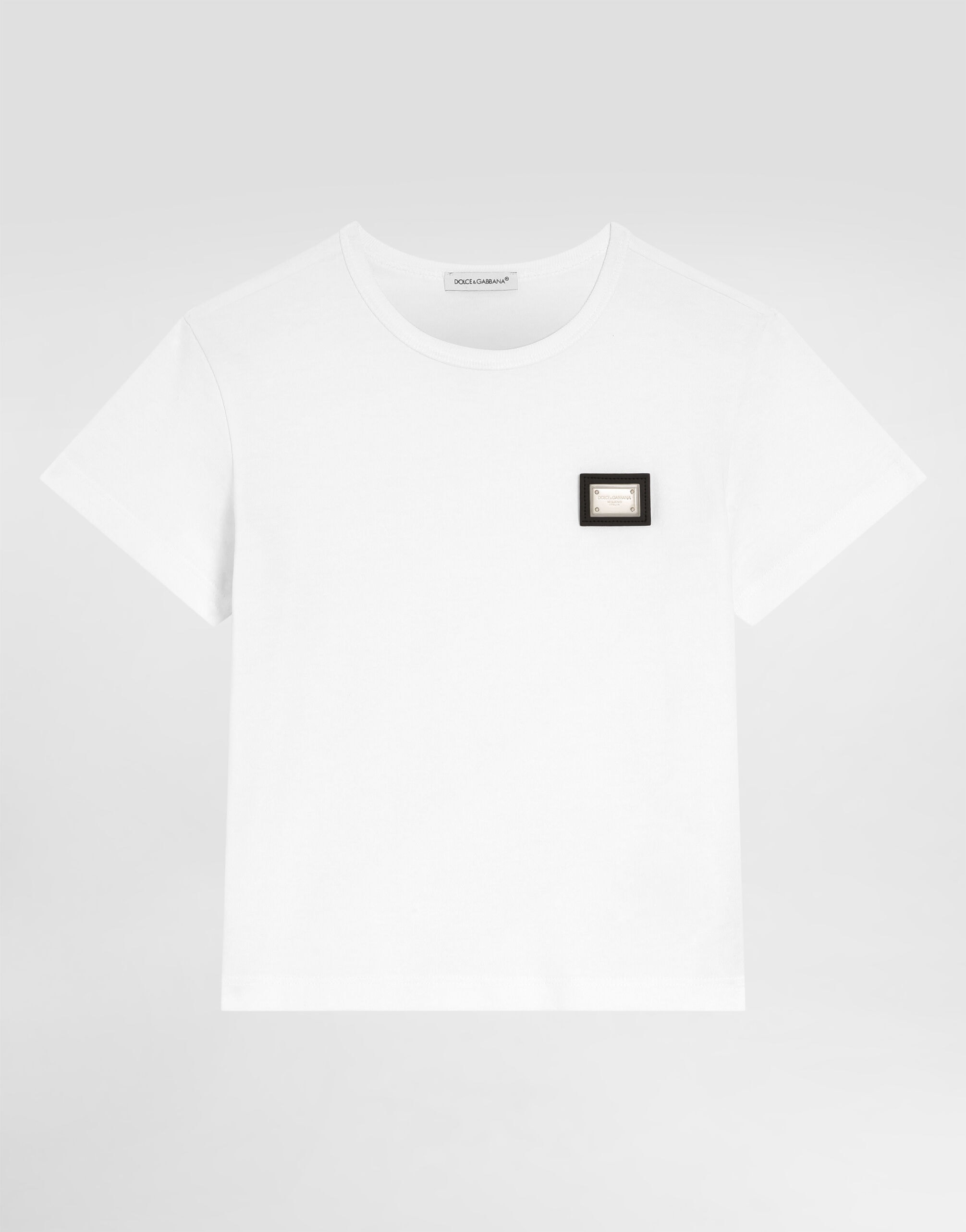 Bawełniany T-shirt Dolce & Gabbana Kids z metalową naszywką z logo