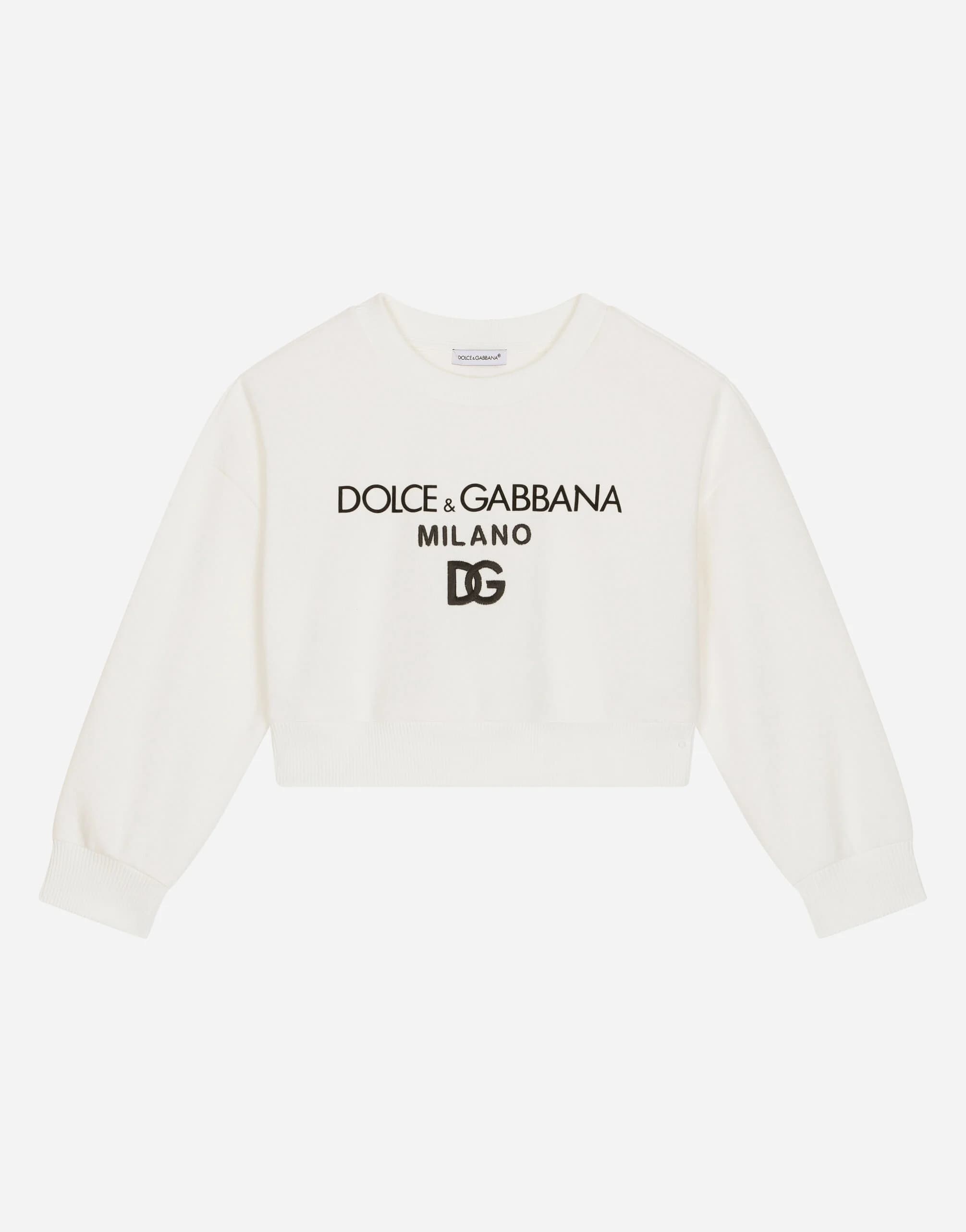 Dolce & Gabbana Kids dziecięca bluza jersey z okrągłym dekoltem z nadrukiem logo DG Milano