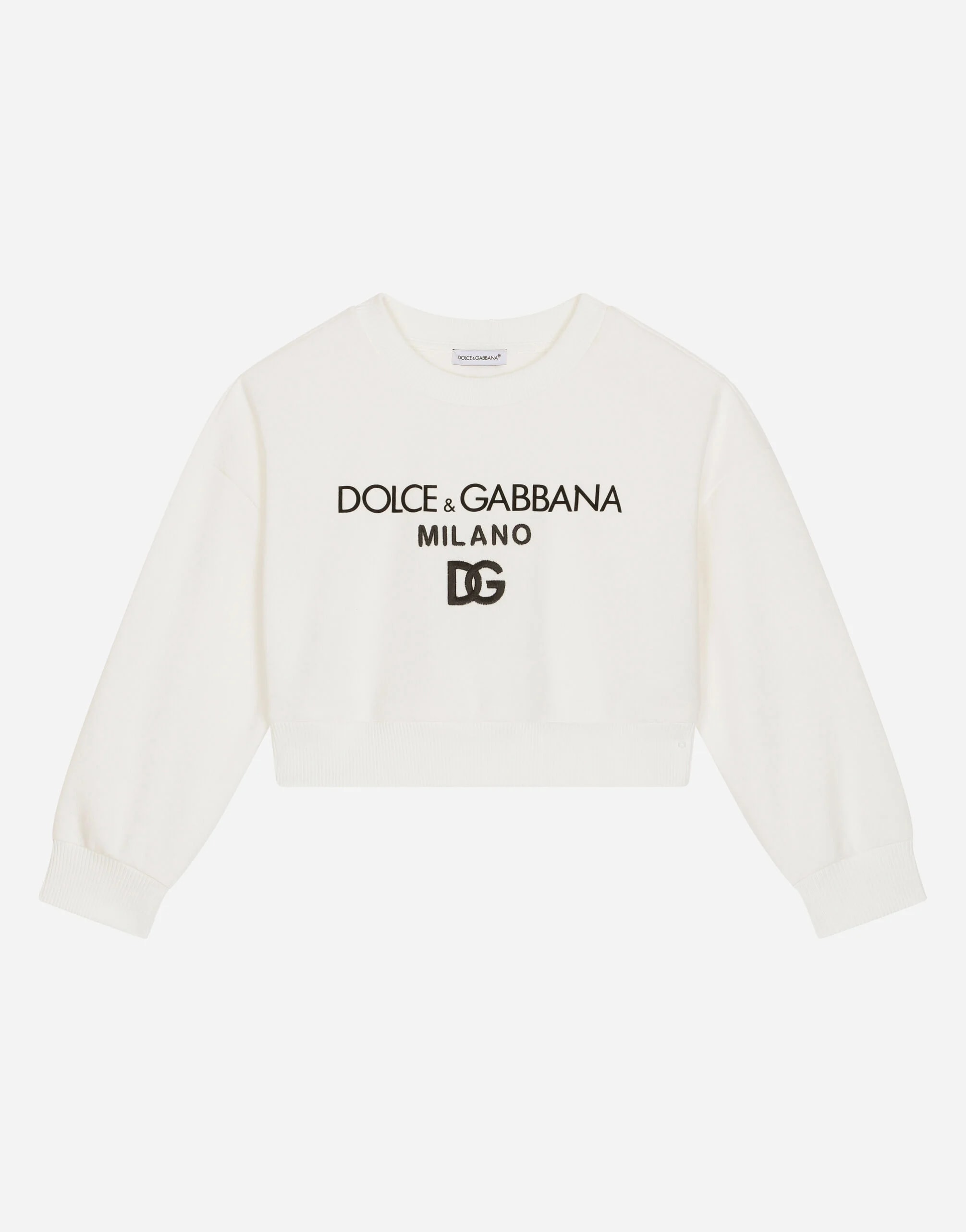 Dolce & Gabbana Kids dziecięca bluza jersey z okrągłym dekoltem z nadrukiem logo DG Milano