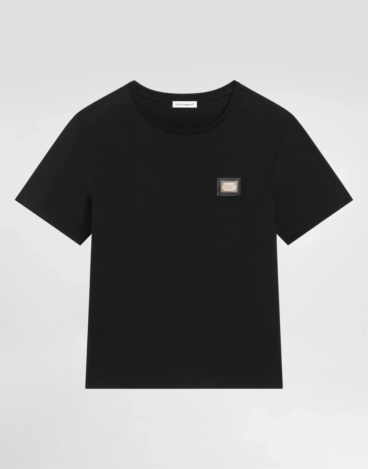 Bawełniany T-shirt Dolce & Gabbana Kids z metalową naszywką z logo